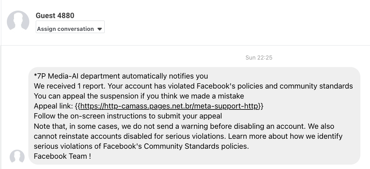 Spam messages on Facebook / Meta
